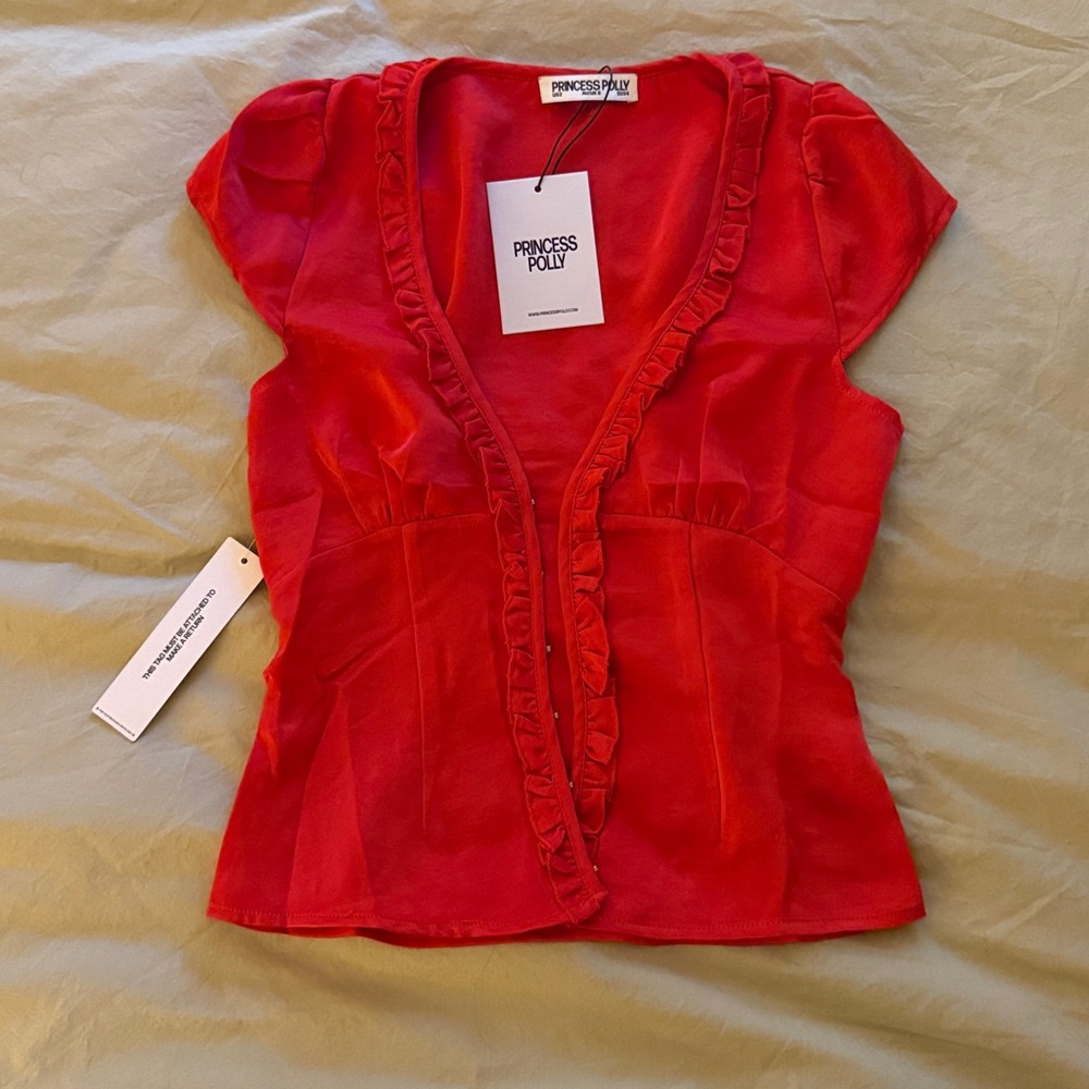 Princess Polly Tatianna Frill Blouse Red